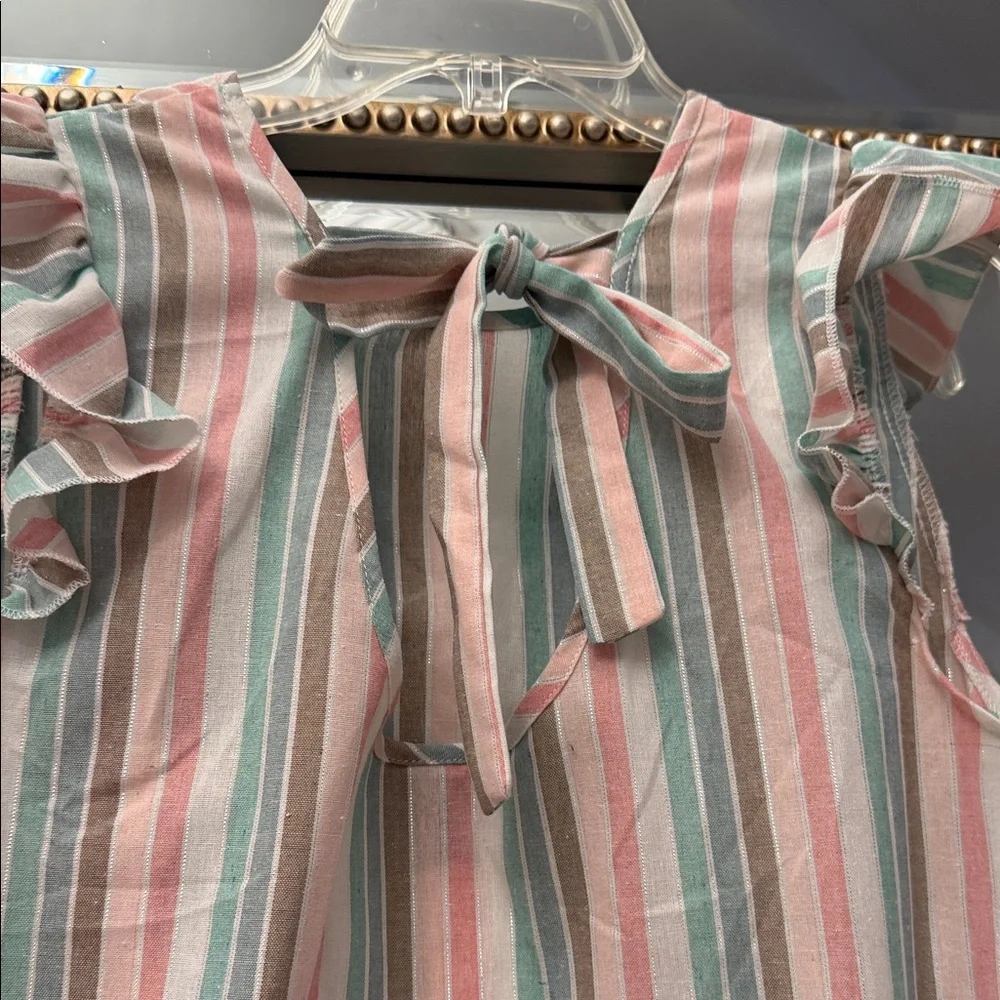 Pastel Striped Ruffle Sleeve Mini Dress - Picture 5 of 7
